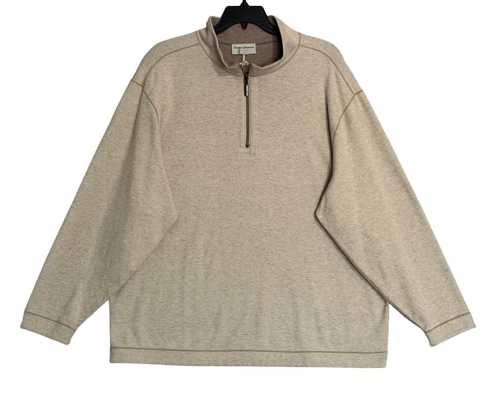 Tommy Bahama Half-Zip Men's 2XLB "Flipview Half Zip" Sweatshirt Cobblestone NWT